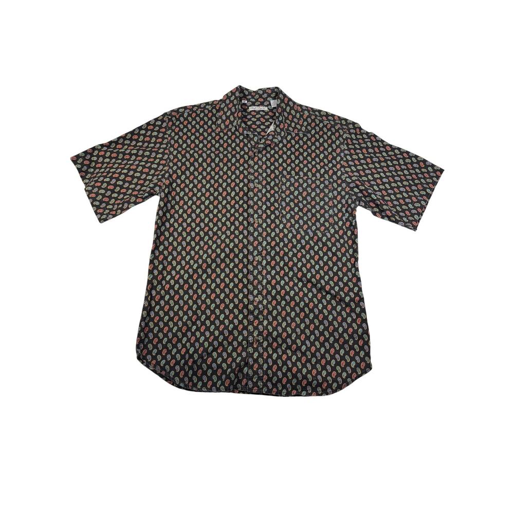 Bugle Boy Co Mens M Black Paisley Button Up Shirt Short Sleeve 100% Cotton